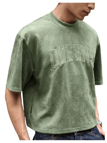 GORGLITTER Men's Cropped T Shirt Crop Top Graphic Short Sleeve Oversized Gym Boxy Tees Workout Shirts Green X-Large