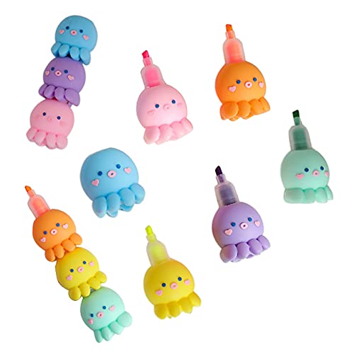 6 PCS Colorful Octopus Shaped Highlighter, Pastel Highlighter Set Cute Silicone Octopus Highlighter Pens for Adults Kids Students Writing Graffiti School Office Supplies