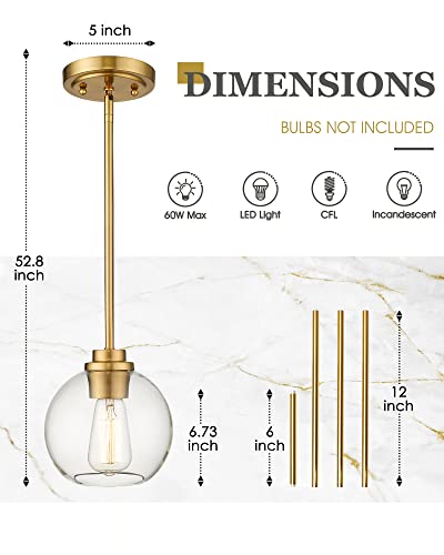 Image of 3-Pack Pendant Lights Kitchen Island, Gold Hanging Lights Fixtures with Clear Glass Globe Shade, Brass Kitchen Island Lighting for Dining Room, AD-22280-1P3-GD