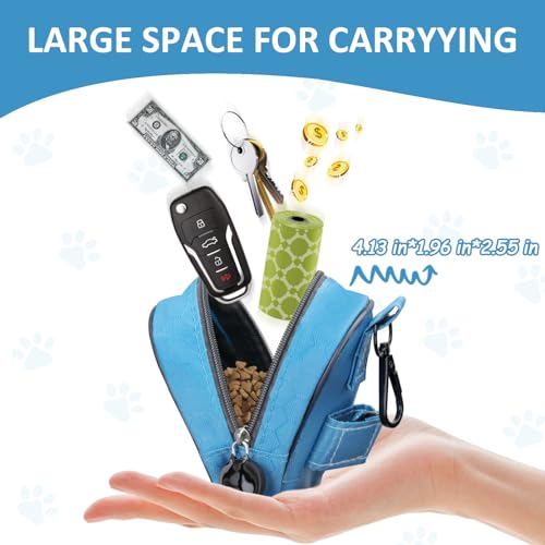 Image of Hands Free Dog Poop Bag Holder for Leash with Big Opening, Zippered Pouch with Carabiner Hook Waterproof Dog Poop Bag Holder(1 Doggy Bag) (Dark Blue)