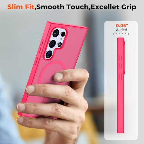 Image of SUPFINE Magnetic for Samsung Galaxy S24 Ultra Case with Screen Protector, (Built-in Magnets) (Military Grade Drop Protection) Slim Translucent Shockproof Phone Case,Hot Pink