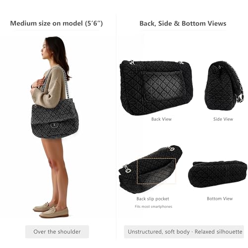 Image of M-ioi-M Quilted Denim Purse, Shoulder Bag for Women, Crossbody Flap Tote Bag,Silver Chain Hobo Bag, Vintage Washed Jean Purse