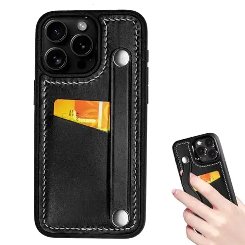 Handcrafted Genuine Leather Wallet Case for iPhone 15 Pro Max - Unique Pop Style, Multi-functional Card Slots. Perfect Fit for Apple 15 Pro Max Series (Balck, 15 Pro Max)