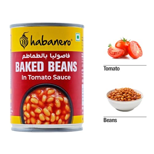 Image of Habanero Baked Beans in Tomato Sauce | Ready to Eat Baked Beans | High Protein & High Fibre | Breakfast Beans | 400g (Pack of 3)