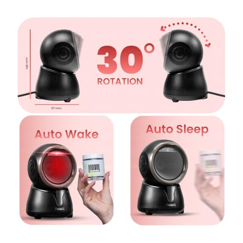 Helett HT15 2D&1D Hands-Free USB Desktop Barcode Scanner with 300K CMOS Global Exposure Scan Engine |Larger Scan Window|Adjustable Angle|Buzzer LED|Resolution:640×480|Strong ABS|1Year warranty(Black) - Image 6