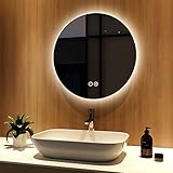 Meykoers Wandspiegel Badezimmerspiegel LED Badspiegel mit Beleuchtung Spiegel Rund 60cm Dimmbar, Badspiegel Rund Lichtspiegel mit Touch Schalter, Warmweiß/Kaltweiß/Neutral 3000K-6400K