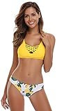SHEKINI Mujer Conjunto de Bikini de Dos Piezas Almohadillas Bañador Estampar Trajes de Baña (Estilo A: Amarillo, Medium)