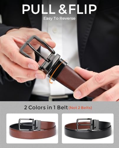 Image of MILORDE Reversible Belt for Men - Adjustable Size - Premium Leather - Double Style in One Belt