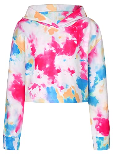 Quedoris Girls Crop Tops Unicorn Tie-Dye Printed Hoodies Kids Long Sleeve Fashion Sweatshirts Tie Dye Fuchsia 130Y