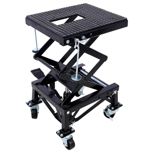Image of 300 Lbs Hydraulic Motorcycle Scissor Jack Lift Foot Step with 4 Wheels Jack Stand Portable Lift Table Heavy Duty Hydraulic Motorcycle Lift Table Adjustable Lift Jack Stand For Small Dirt Bikes