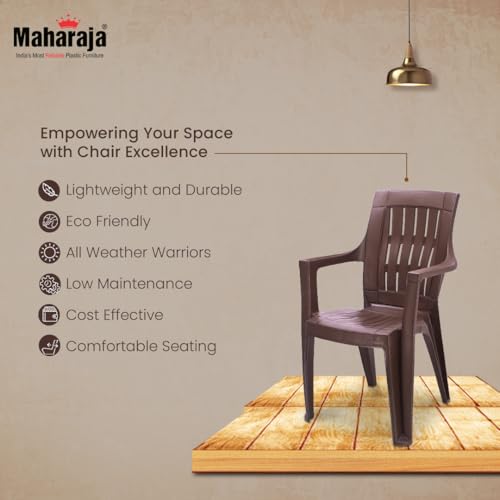 Image of MAHARAJA Heavy Duty Plastic Chairs for Home & Office|200Kg Capacity, Arm Rest (Brown,Pack of 6)