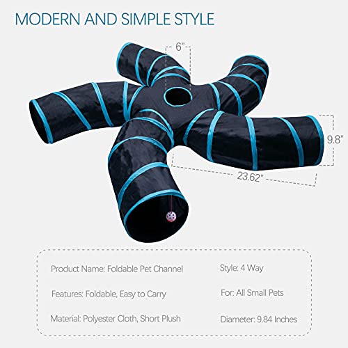 Image of EGETOTA Cat Tunnel for Indoor Cats Large, with Play Ball S-Shape 5 Way Collapsible Interactive Peek Hole Pet Tube Toys, Puppy, Kitty, Kitten, Rabbit (Blue & Black)