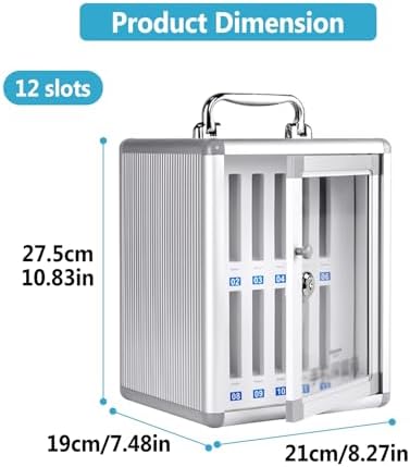 12 Slots Aluminum Alloy Cell Phone Storage Box with Handle - Ideal for School, Gym, Military, and Events - Durable Organizer for Secure Device Storage
