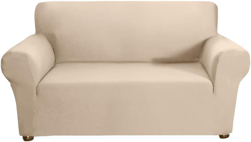 Docooler Silk Fabric Stretch Sofa Slipcover, 2 Seater, Beige