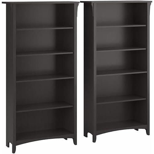 Bush Home Salinas Tall 5 Shelf Bookcase - Set of 2 in Vintage Black, Vertical Office Storage, Bookshelves for Home Workspace, Multi-Purpose Shelving Units