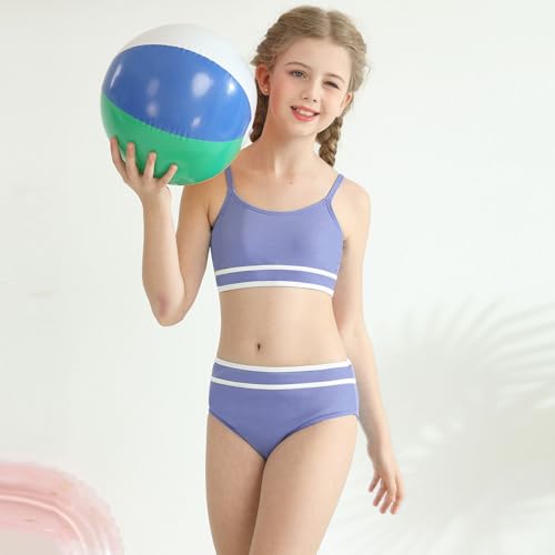 Image of Girls 2 Piece Swimsuit Ribbed Bathing Suits Color Block Adjustable Strap Bikini Set for Teens Girls Swim Suit