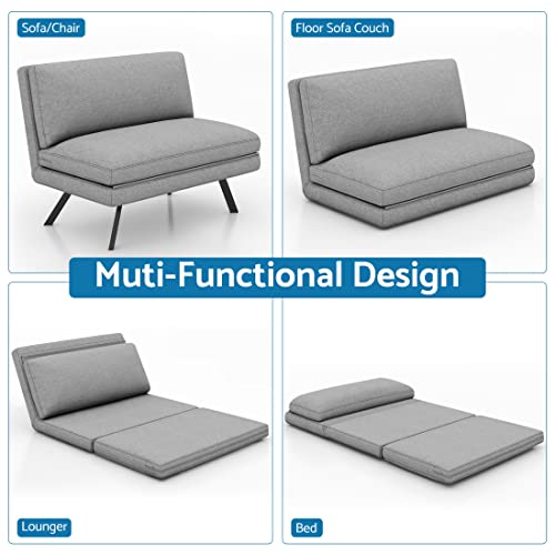 Liferecord Convertible Futon Sofa Bed 4 In 1 Multi-Function Modern Mini Single Floor Sleeper Chair With Adjustable Backrest For Living, Small Room Apartment, Dorm, Grey #TOP3