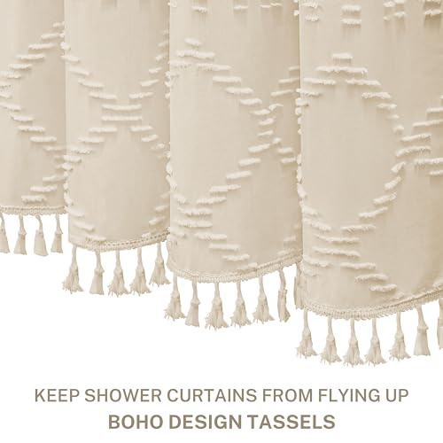 Siiluminisoy Boho Farmhouse Shower Curtain Woven Fabric Cream/Beige Shower Curtain, 72 x 72 Tufted Chevron Textured Striped Modern Minimalist Cloth Shower Curtains for Bathroom by Siiluminisoy - Used condition - Image 3
