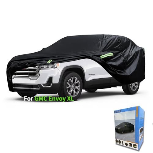 Image of Custom-Fit for GMC Car Cover, 7 Layers Car Cover Waterproof All Weather for Automobiles, Outdoor Full Cover Rain Sun UV Protection with Zipper (Black,for GMC Envoy XL)
