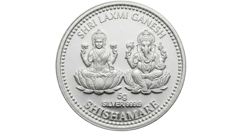 Image of MMTC Shishamare Fine Silver Laxmi Ganesh Coin, 5 Grams, with Certificate of Authenticity
