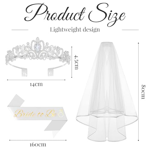 Diadema para comprometida y set de 3 piezas Bride to Be para despedida de soltera 2