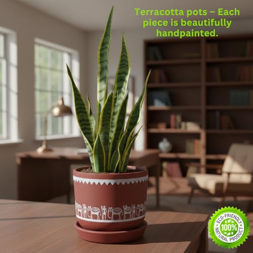 Image of Urban Upvan Terracotta Flower Pots for Garden, Dining Table & Home Decor | Elegant Planter for Living Room & Indoor Plants| Worli