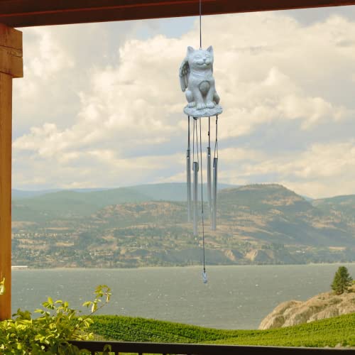 Comfy Hour 22" Polyresin Hanging Cat Angel Windchime Memorial Pet Statue Figurine For Your Home Or Garden, Beige, Pet In Loving Memory Collection #TOP1