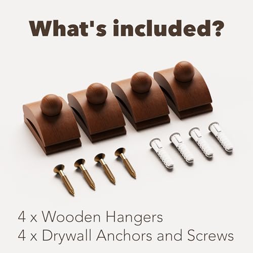 Image of Tapestry Hangers, 4 Small Quilt Hangers for Wall Hangings, Blanket Hanger Clamps, Carpet Rug Display, Wooden Wall Clips for Hanging (Brown)