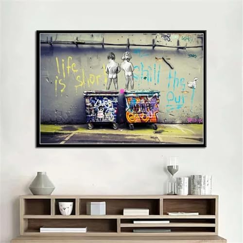 Peinture sur toile art moderne Banksy encadrée pour un rendu net