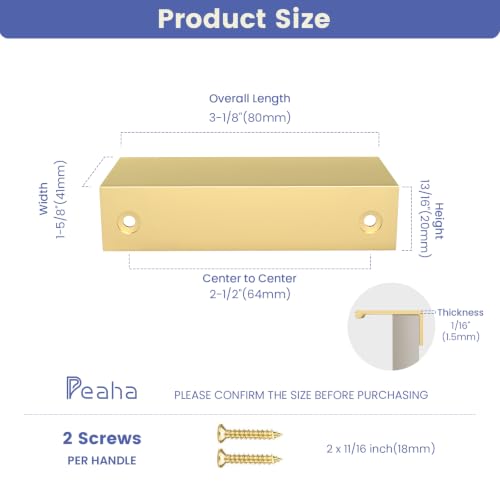 Image of Peaha 10 Pack Kitchen Cabinet Handles 2-1 /2 inch Matte Gold Pulls Edge Pulls | Gold Cabinet Handles Finger Pulls for Cabinets Modern Hidden Aluminum Alloy Dresser Drawer Handles Closet Bedroom