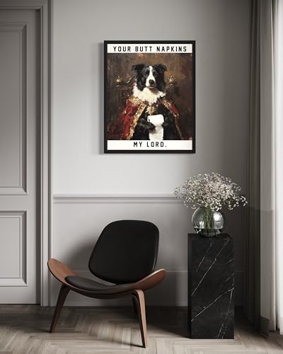 Image of Border Collie Gothic Bathroom Black Framed Wall Art Print Poster, Dog Pet Lover Picture Painting Artwork Bedroom Living Room Office Dining Room 150D (Border Collie Gothic Bathroom, 10 inchL x 8 inchW, Black Frame)