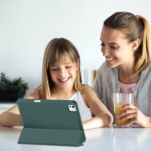 Image of Fintie SlimShell Case for iPad Pro 11-inch (M5) 2025 / (M4) 2024 - [Built-in Pencil Holder] Soft Flexible TPU Protective Stand Back Cover, Midnight Green