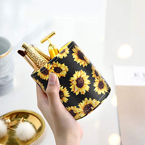 Image of Round Leather Pen Holder for Desk, Sunflower