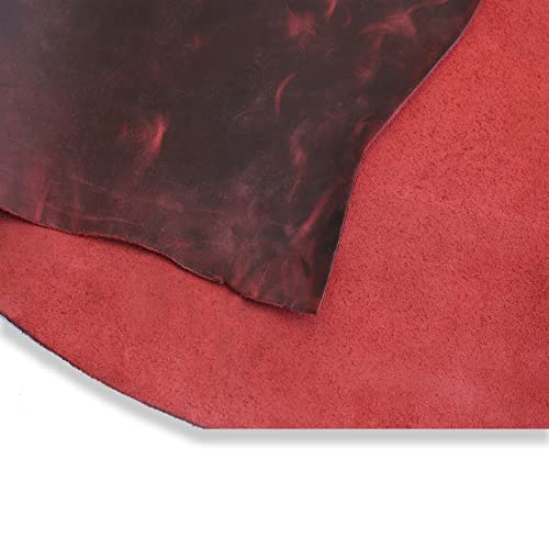 Real Leather Tooling Sheets - For Crafting Tools, Leather Wallets, Leather Materials - Thick Crazy Horse Leather Sheets - Not Faux Leather Sheets (Red, 6"X12") #TOP5