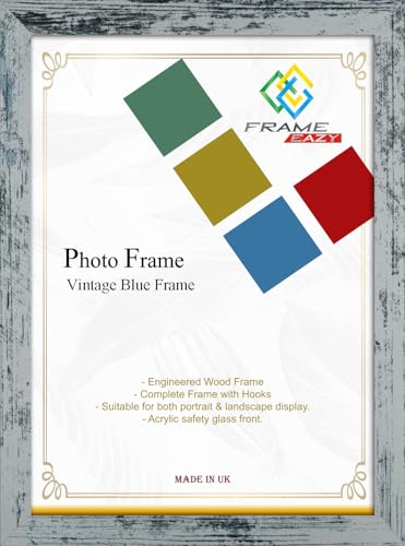 Image of Modern Vintage Blue 30 x 20 inch Picture Frame In Multiple Colours & Sizes - Frame With Safe Perspex Front & Wall Mounting - 30" x 20" Photo Frame (76.2 x 50.8cm)