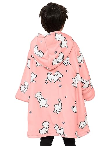Image of KFUBUO Wearable Blanket Hoodie for Kids With Pocket, 6-10 Year Old, Dog | Sherpa, Heavy Material, Oversized Sweatshirt Blanket, Kids Blanket, Girl Boy Gifts, Hooded Blanket Kids, Cozy Gifts for Kids