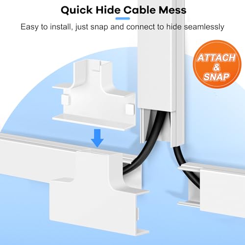 Image of 126in Cord Hider Kit (8 x L15.7in), ZhiYo Wire Hiders for TV on Wall, Paintable Cable Management Kit, Wire Cover for Wall Mount TV, Grey Cable Raceway, Cord Cover Wall Wire Management, W1.18in H0.67in