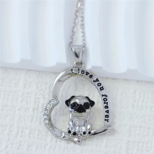 jtkhaweh Halskette Ketten Schmuck Herren Frauen Anhänger Necklace Kreative Süße Herzförmige Mops-Anhänger-Halskette Für Frauen