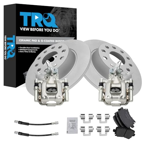 Image of TRQ Rear Brake Pad and Rotor Set Ceramic Coated Rotors Calipers Hoses Compatible with 2010 Volkswagen Jetta