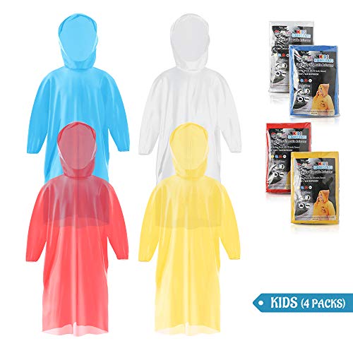SaphiRose 4 Packs Kids Disposable Ponchos Emergency Raincoat for Boys Girls…