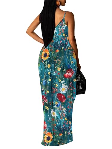 Image of SUZONANA Women's Plus Size Summer Dresses Spaghetti Print Maxi Dresses Long Loose Sundresses