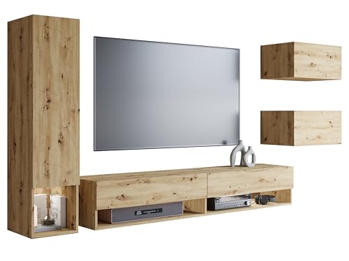 MINIO go for it - Wohnwand 4-Teilig Set Amy, Wandschrank Hängend, Laminierte Spannplatte, Farbe: Artisan Eiche - ohne LED Beleuchtung MINIO go for it - Wohnwand 4-Teilig Set Amy, Wandschrank Hängend, Laminierte Spannplatte, Farbe: Artisan Eiche - ohne LED Beleuchtung