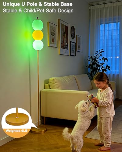 Image of Lightdot RGB Floor Lamp with Touch Control, Dimmable Globe Modern Standing Lamp, RGB&3000K Color Changing LED Floor Lamp Ambient Lighting, Orange Tall Lamp for Living Room Bedroom Gaming Corner Decor