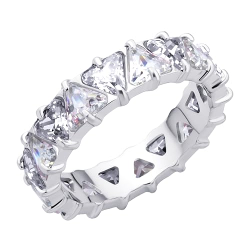 555Jewelry Triangle Shape Cubic Zirconia Wedding Band Stainless Steel Rings for Women Stackable Trillion Cut Eternity Band Rings US Size 6-10