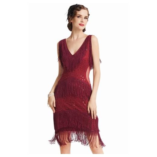 Coucoland dam 1920-tal klänning V-ringad ärmlös sexig transparent midja flapper fransar klänning 20-talet år paljettklänning Great Gatsby Cocktail Party dam Fasching kostym klänning