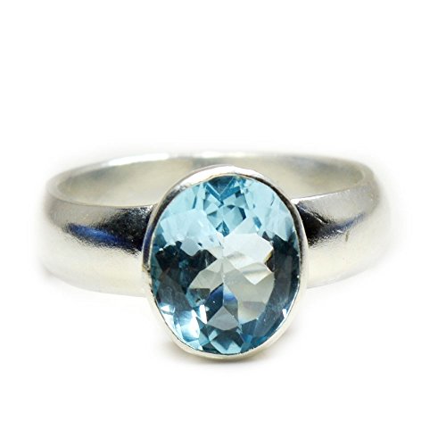 Bague topaze bleue véritable 4 carats anti-ternissement anneau argent ovale taille J à Z