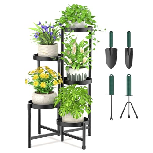 iDavosic.ly Plant Stand with Garden Tools, 5 Tier Corner Metal