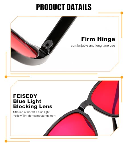 Image of FEISEDY Orange Blue Light Blocking Glasses for Woman Men Amber Lenses Computer Gaming Glasses for Better Sleep