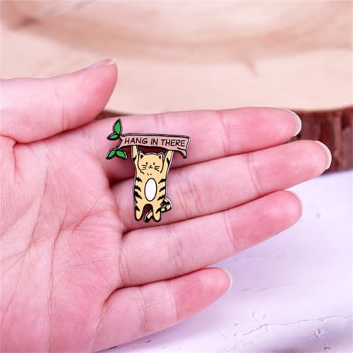 Image of zhanghaoran Cute Cat Hang in Tree Enamel Pin Cartoon Cat with Tree Lapel Pin Animal Branch Brooches Pin Clothing Bags Backpacks Jackets Hat Accessories Badge Gifts