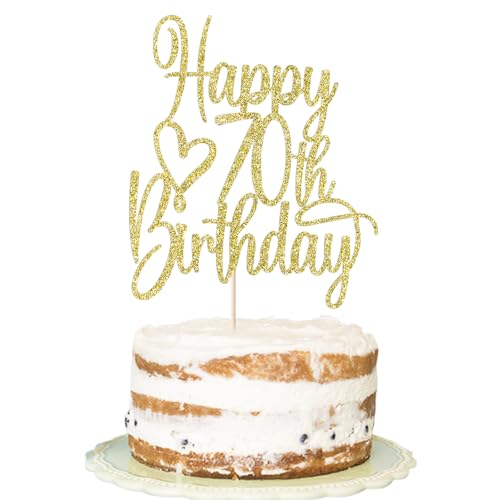 FLORCMET Gold Glitter Happy 70th Birthday Cake Topper - Cheers
